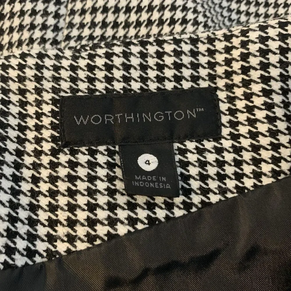 Worthington Stretch Houndstooth Black and White Pencil Knee Length Skirt Size 4